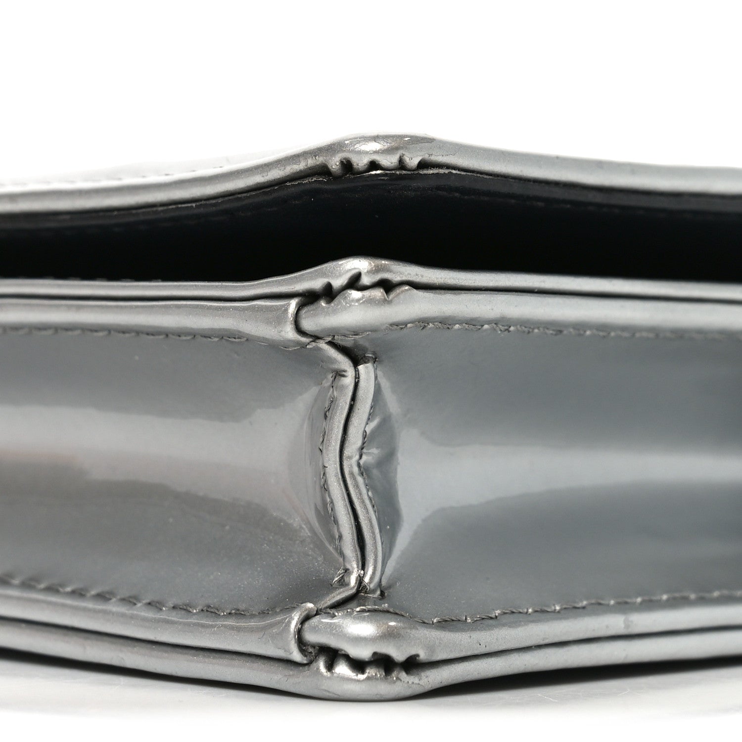 Metallic Patent Micro-Cannage Diorama Wallet on Chain Pouch Silver