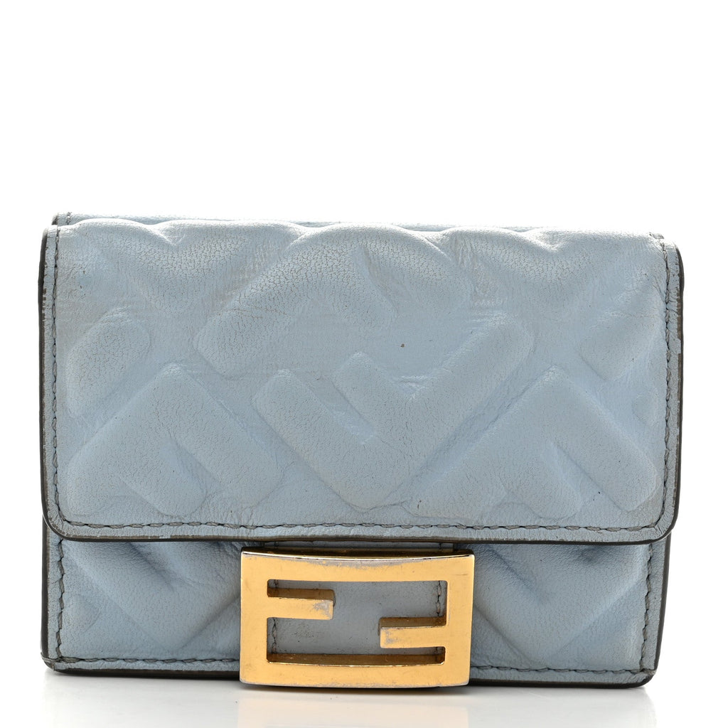 Nappa Matisse FF Diagonal Embossed Micro Tri-Fold Wallet Azzurro Polvere