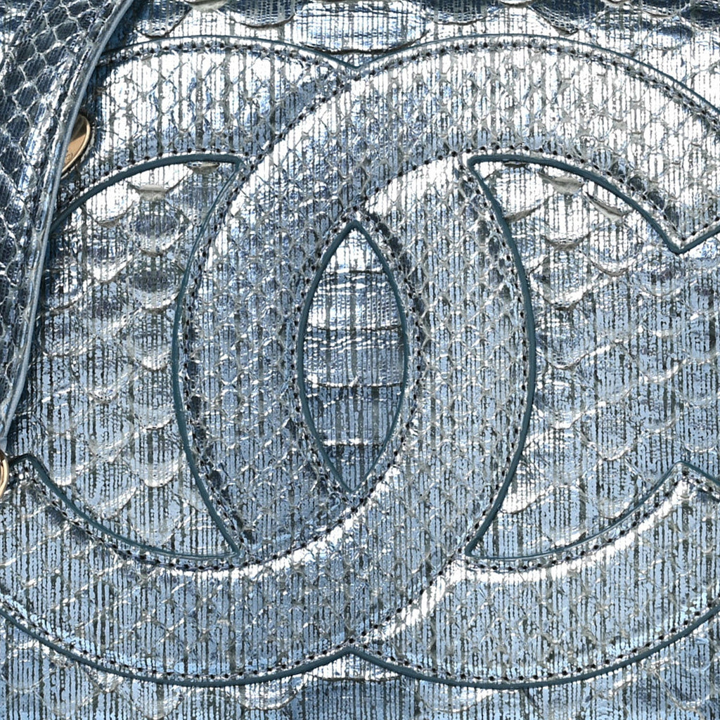 Metallic Snakeskin CC Flap Bag Blue
