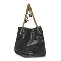 Crushed Calfskin Souvenir Charms Medium Tote Black