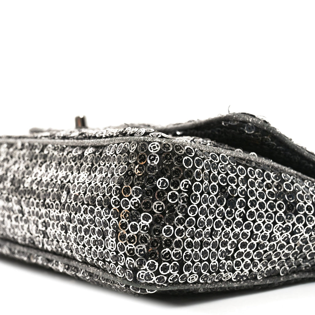 Sequin Medium Single Flap Dark Silver