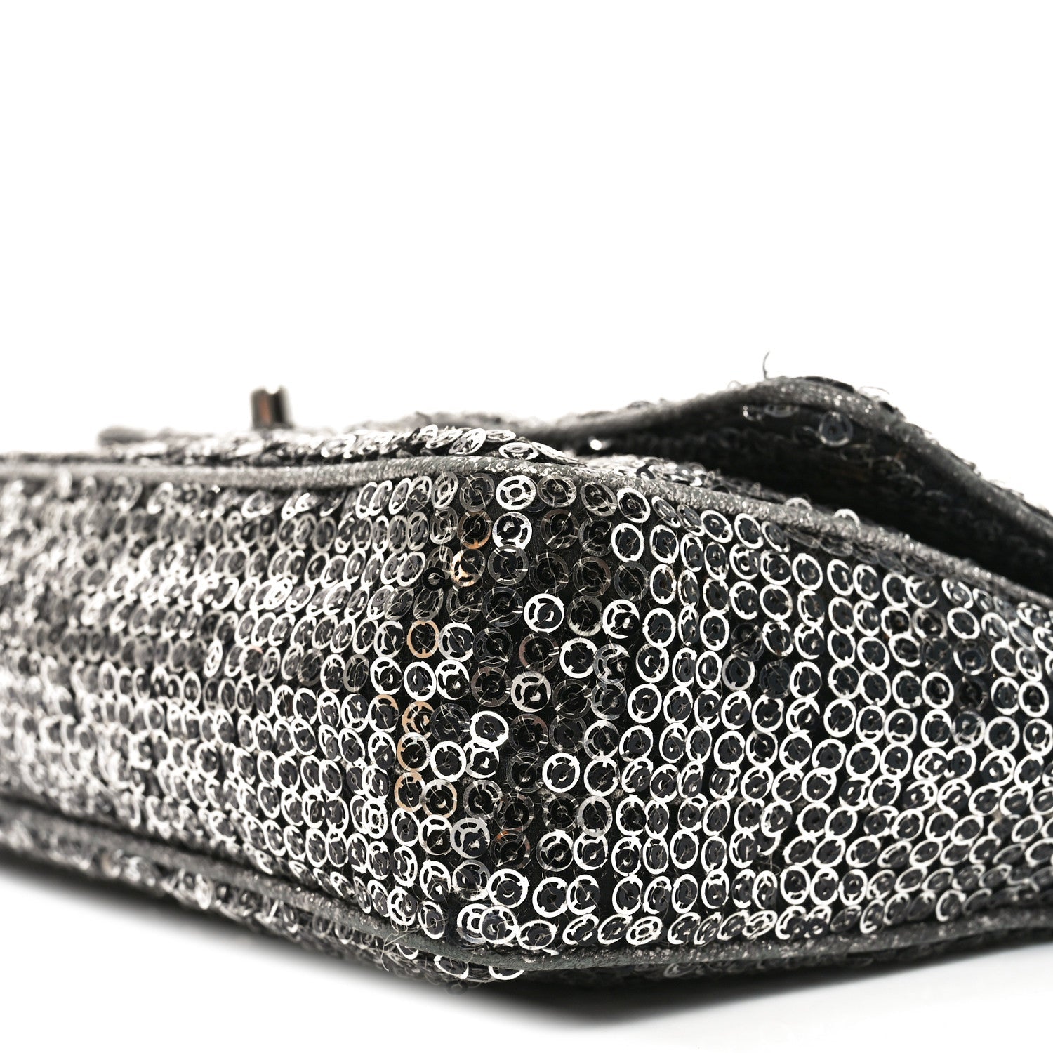 Sequin Medium Single Flap Dark Silver