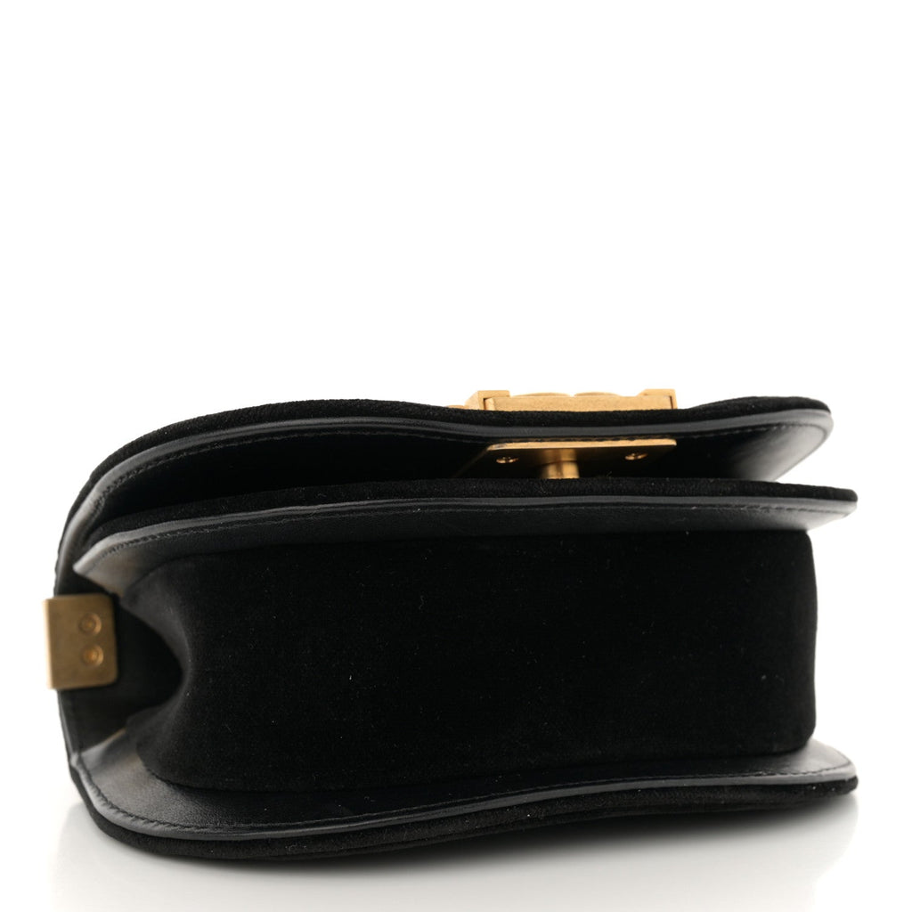 Velvet Quilted Mini Boy Messenger Bag Black