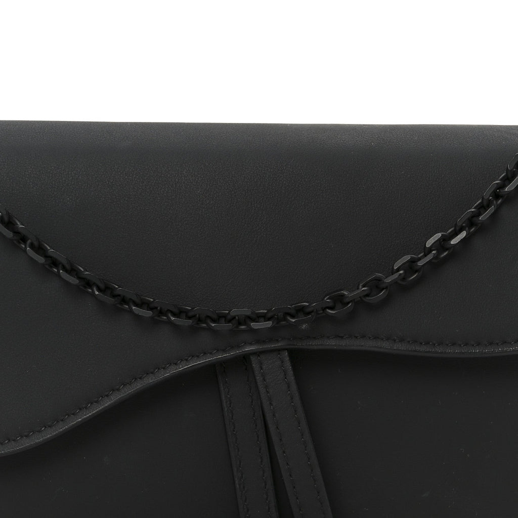 Ultra Matte Calfskin Saddle Chain Wallet Pouch Black