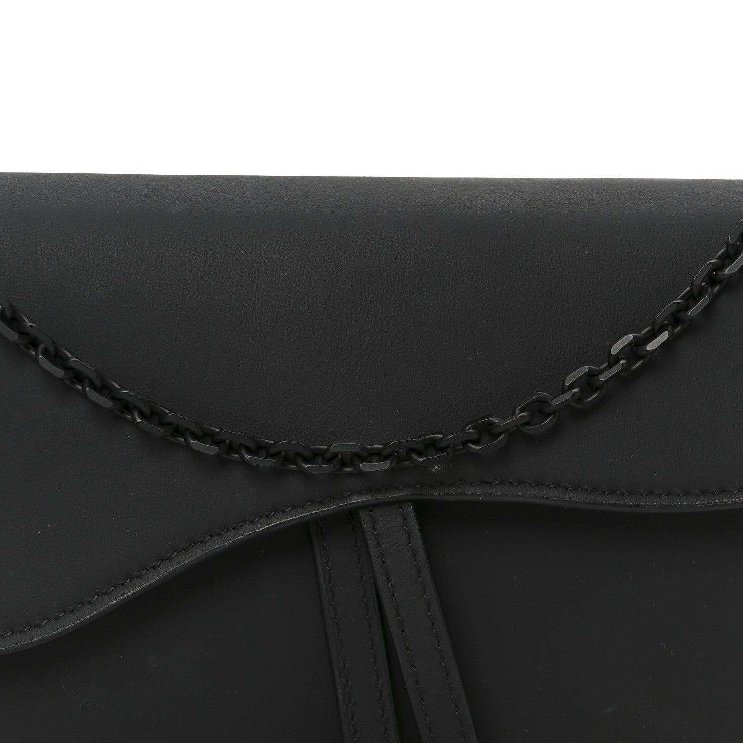 Ultra Matte Calfskin Saddle Chain Wallet Pouch Black
