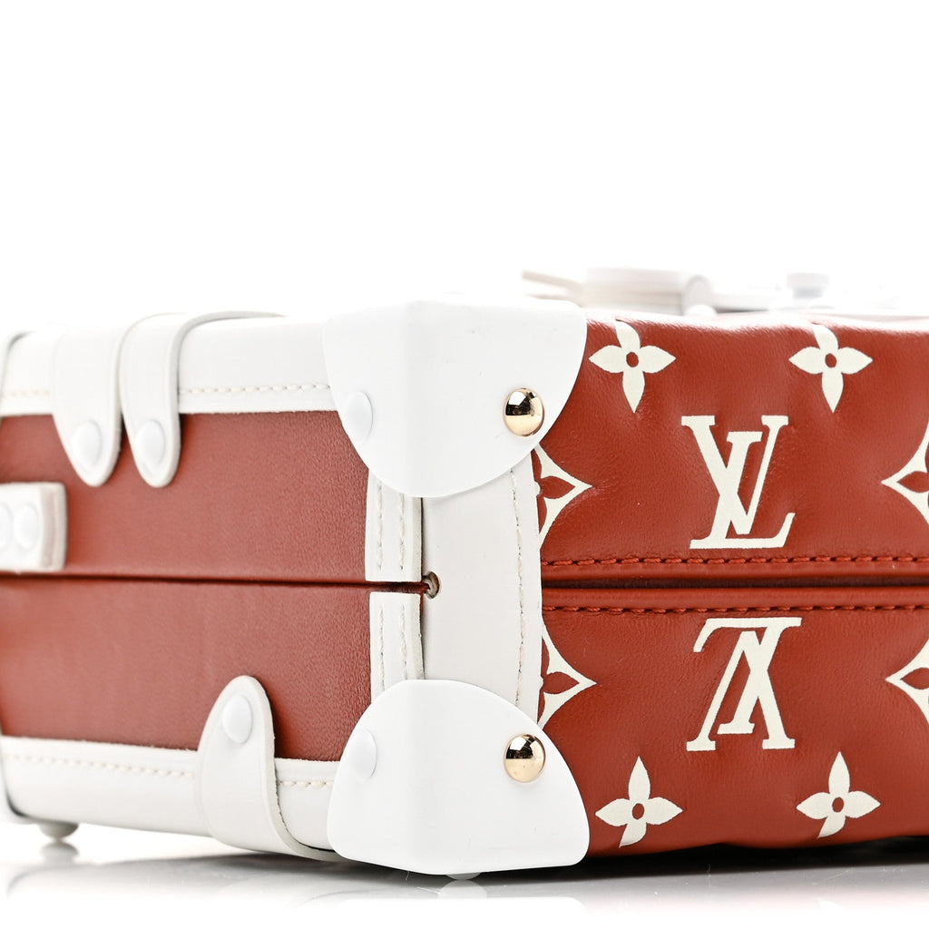 Lambskin Embossed Monogram Petite Malle Brown White
