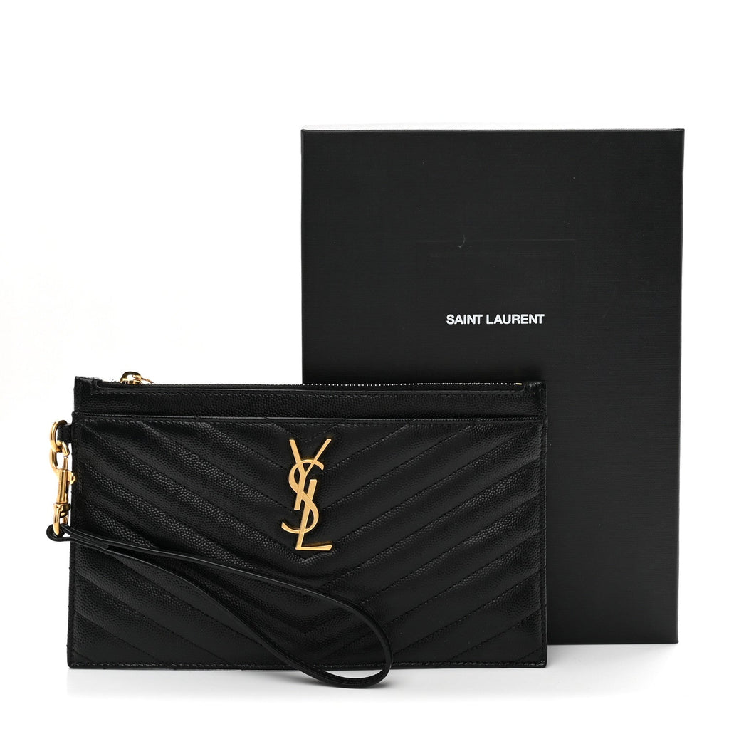 Grain De Poudre Chevron Monogram Large Bill Pouch Black