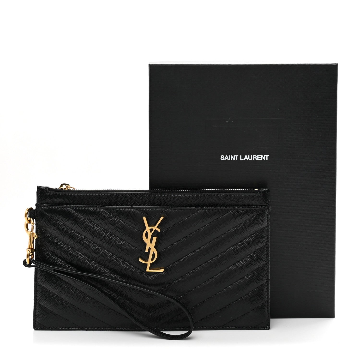 Grain De Poudre Chevron Monogram Large Bill Pouch Black