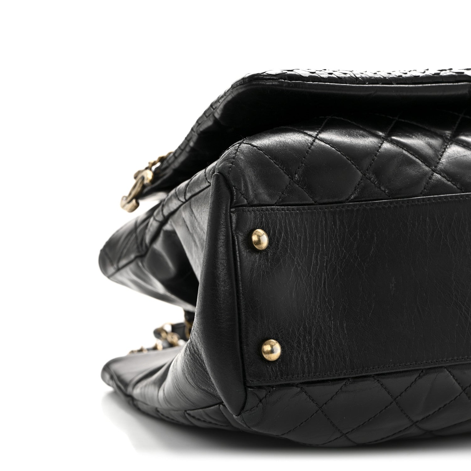 Snakeskin Glazed Calfskin Quilted Urban Mix Tote Black