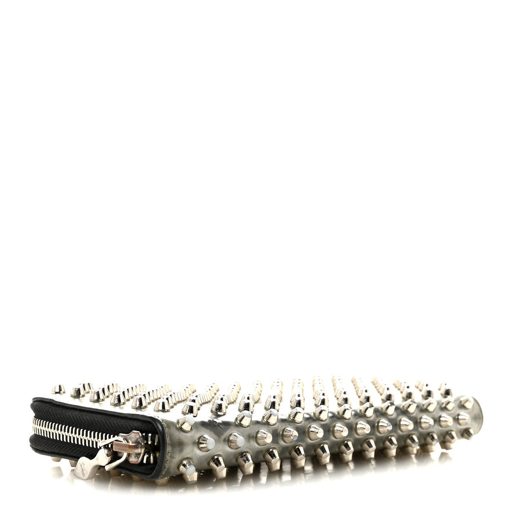 Metallic Patent Panettone Spiked Zip Around Wallet Silver