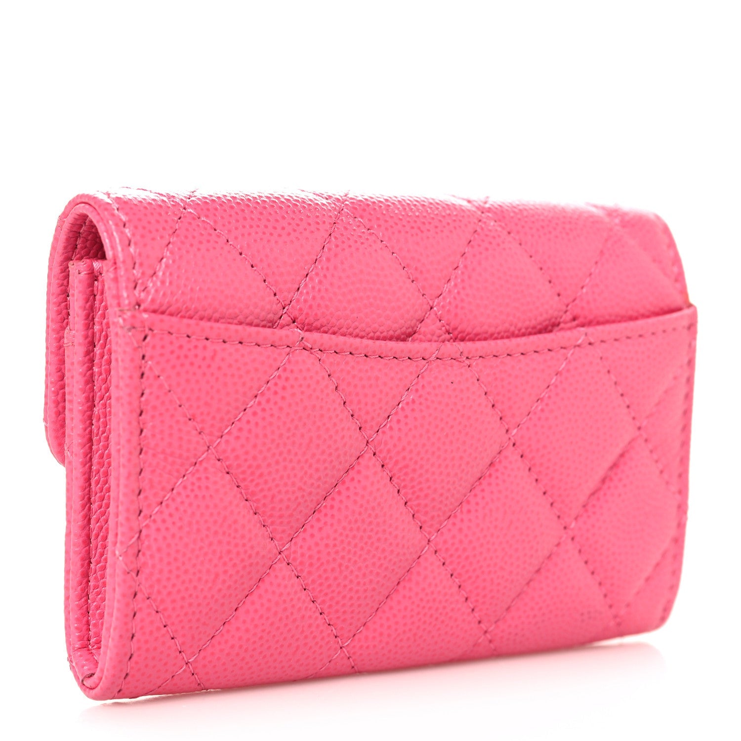 Caviar Quilted Flap  Holder Wallet Pink
