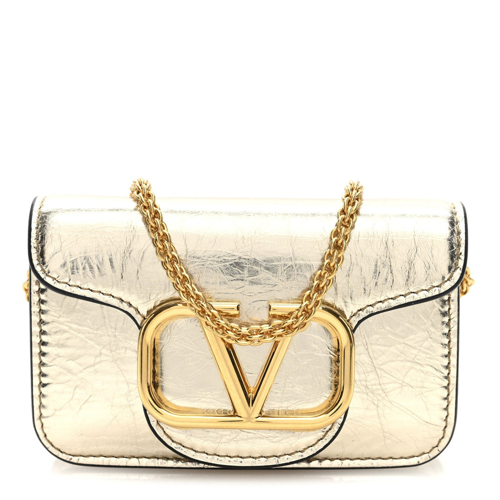 Metallic Calfskin Vlogo Micro Loco Shoulder Bag Platino