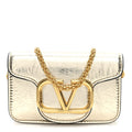 Metallic Calfskin Vlogo Micro Loco Shoulder Bag Platino