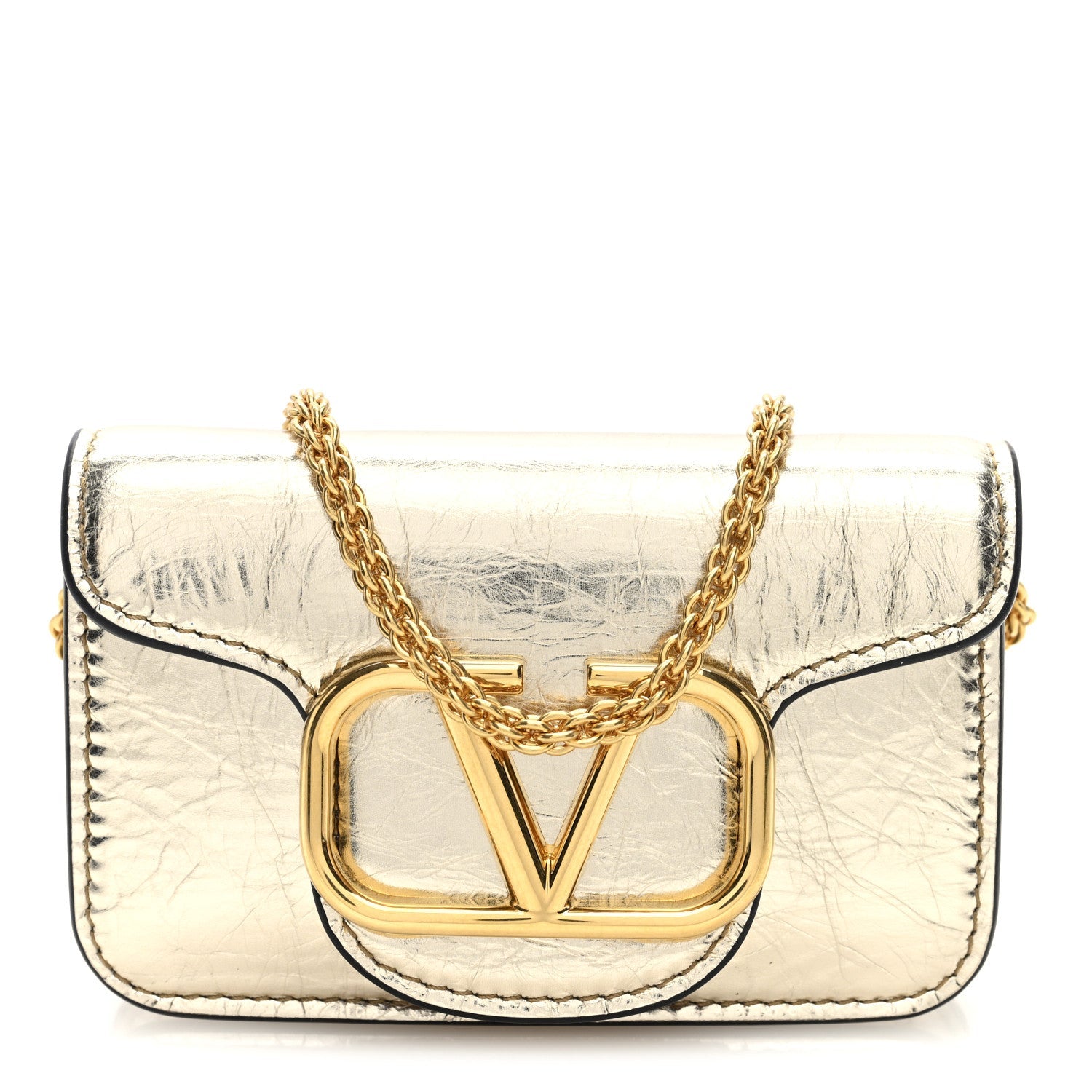 Metallic Calfskin Vlogo Micro Loco Shoulder Bag Platino