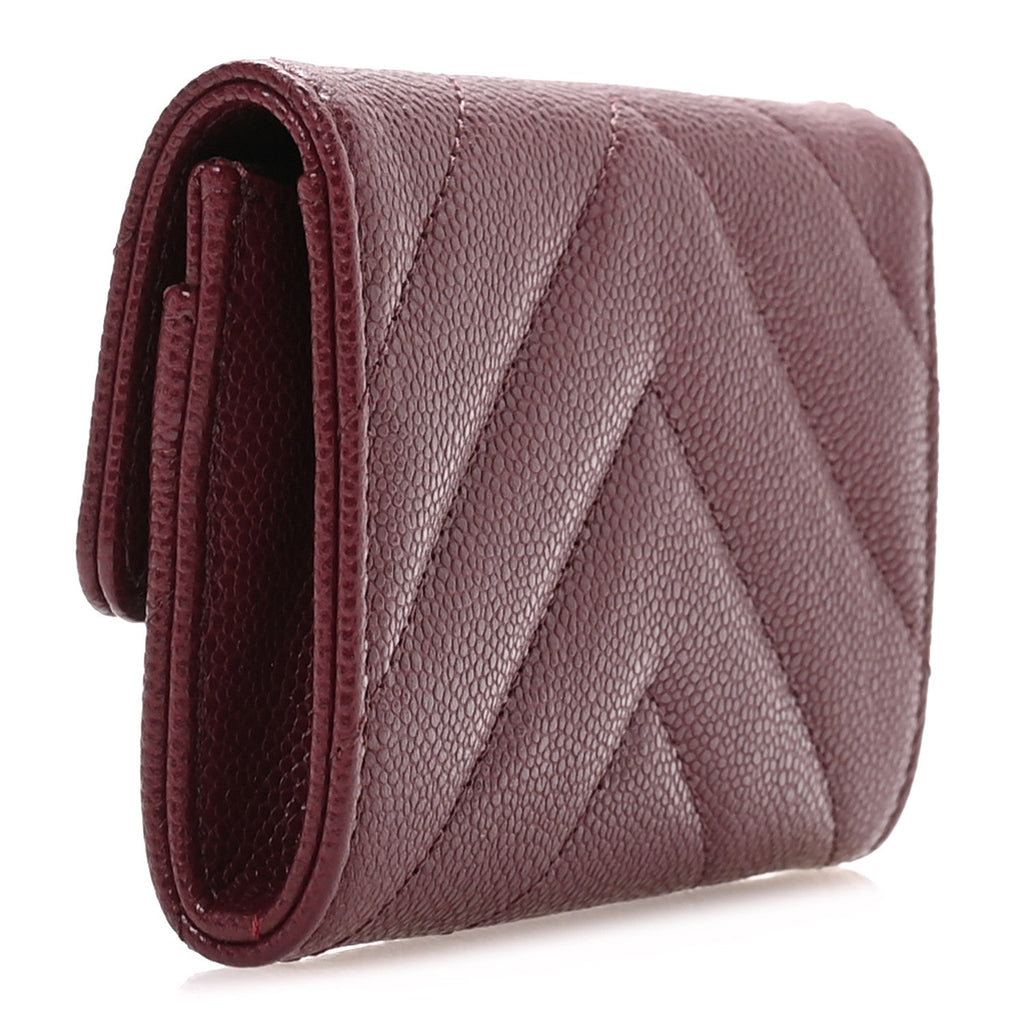 Caviar Flat Chevron Quilted Flap  Holder Burgundy