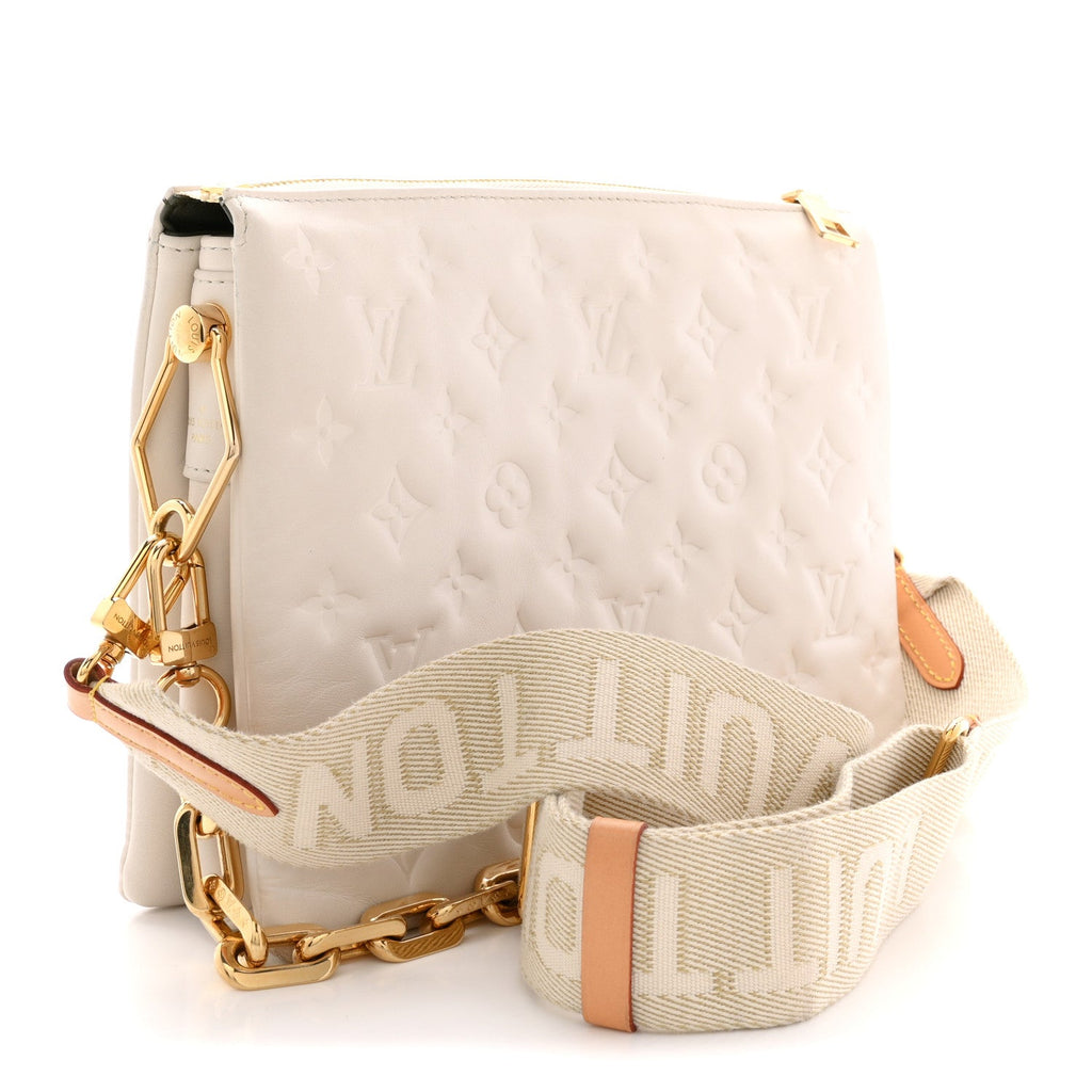 Lambskin Embossed Monogram Coussin PM Beige Cream