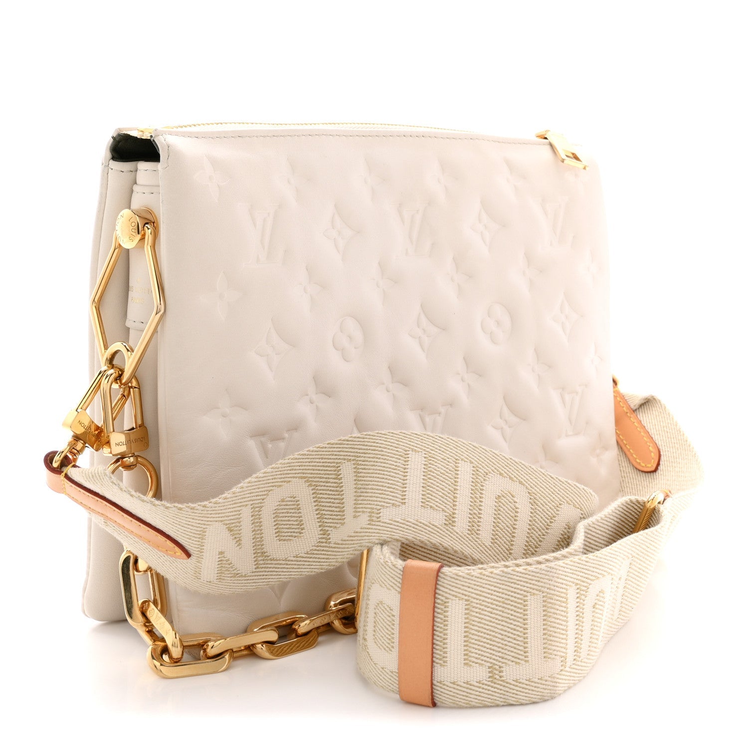 Lambskin Embossed Monogram Coussin PM Beige Cream