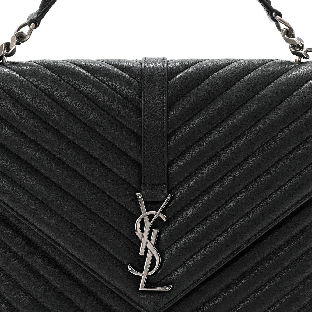 Sheepskin Matelasse Chevron Monogram Large College Satchel Black