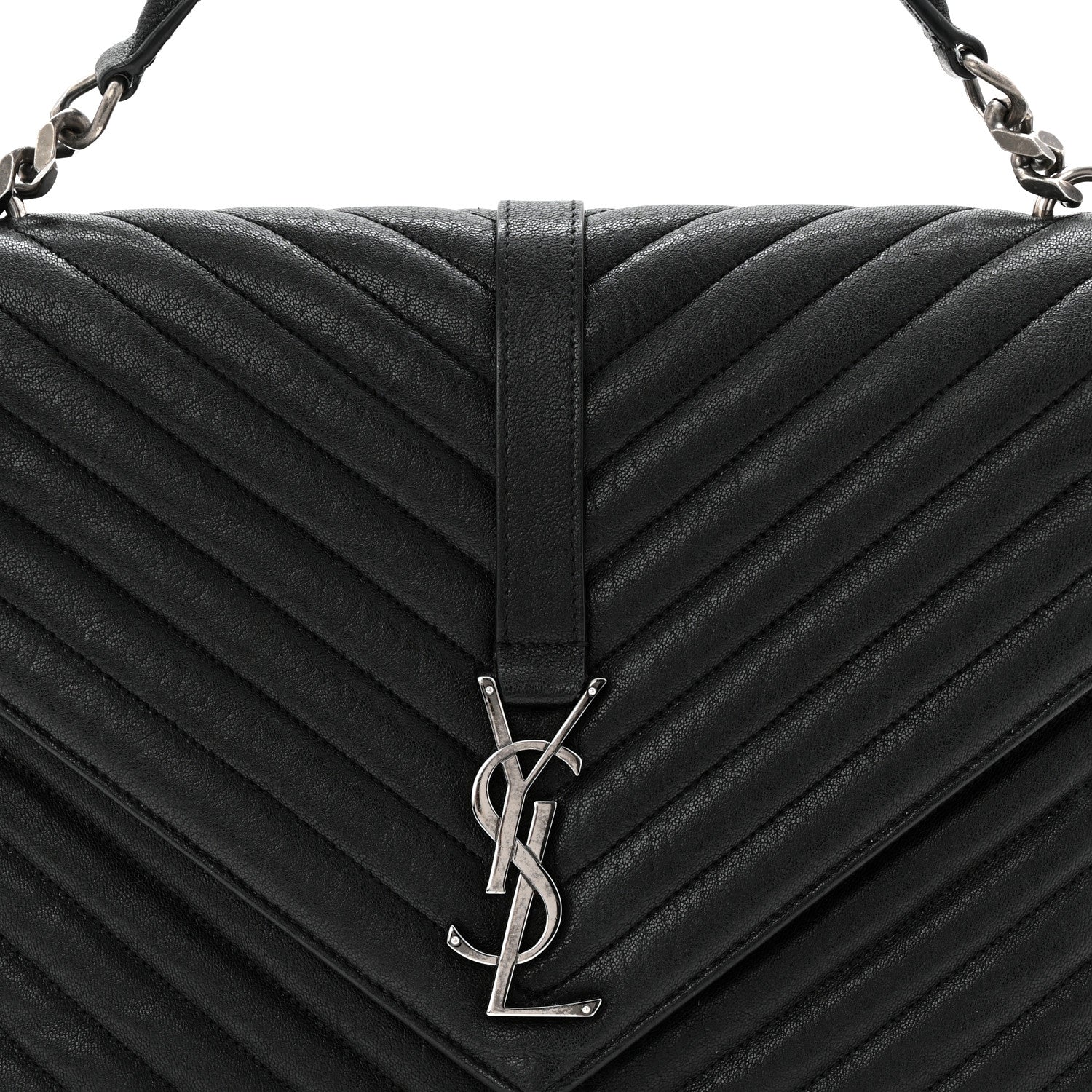 Sheepskin Matelasse Chevron Monogram Large College Satchel Black