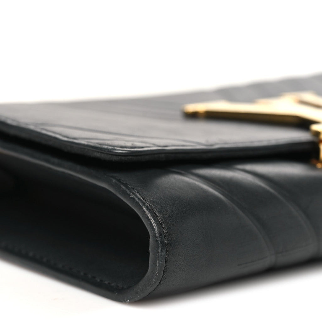 Calfskin Airy V Embossed Pochette Chain Louise GM  Black