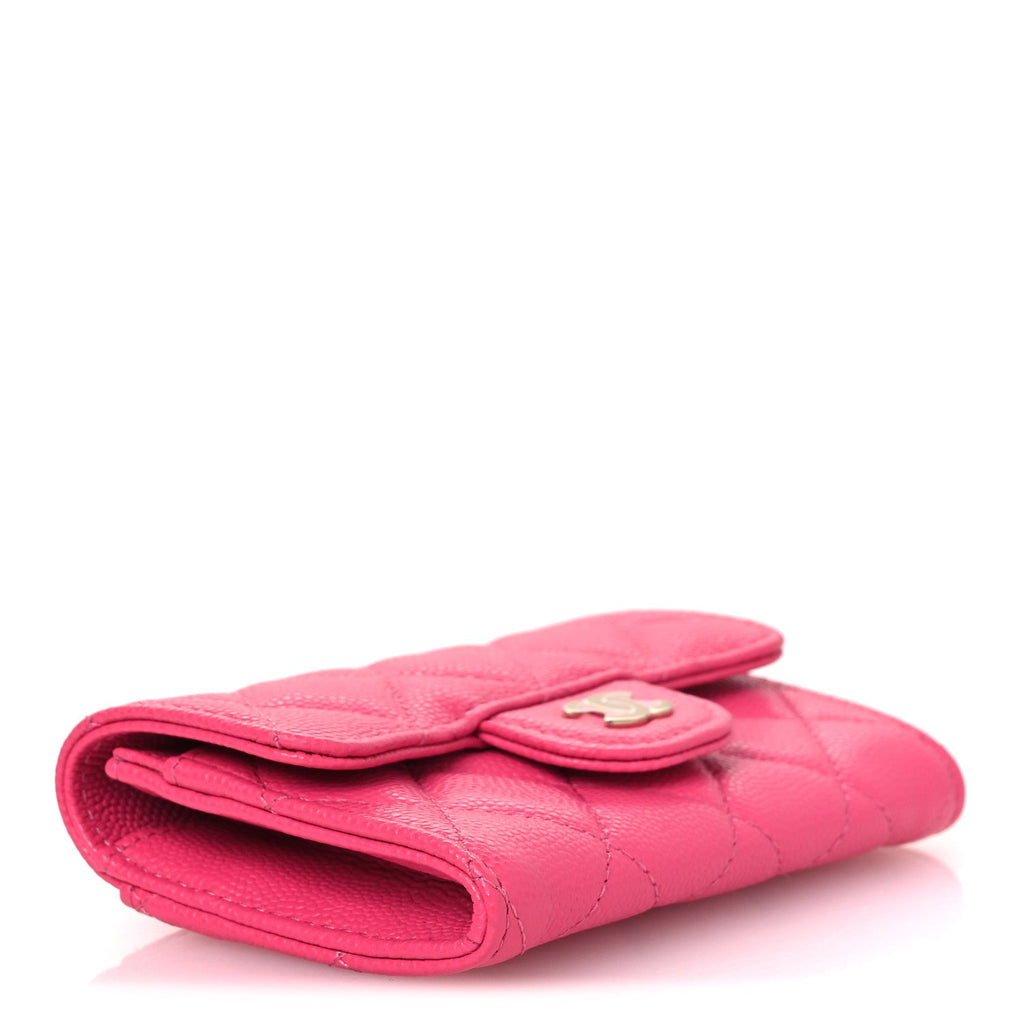 Caviar Quilted Flap  Holder Wallet Pink