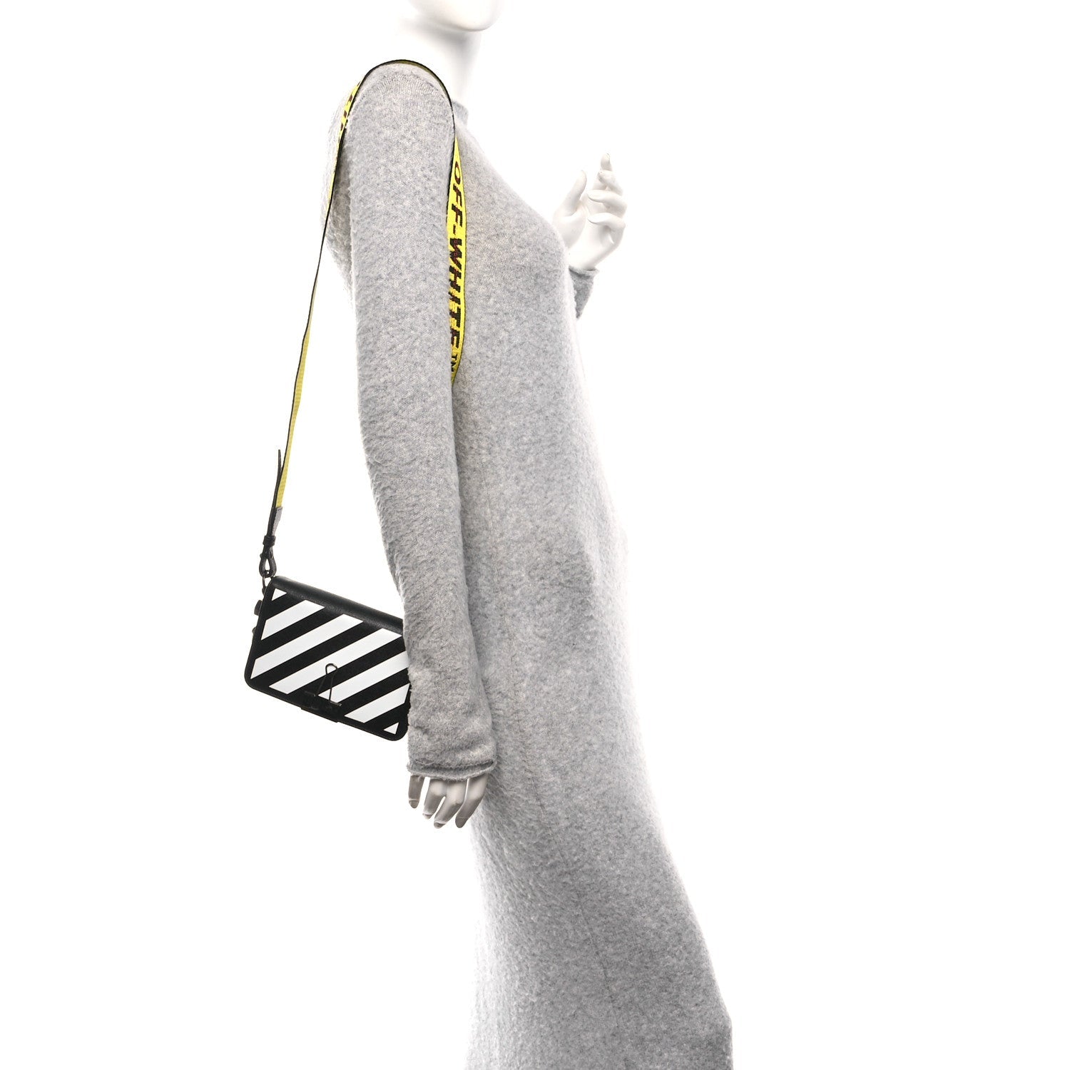 Saffiano Striped Mini Diag Binder Clip Bag Black White Yellow