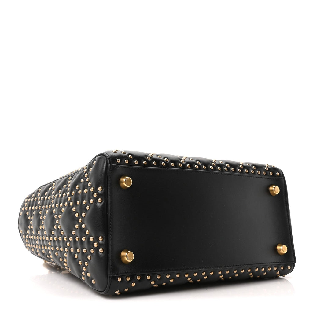 Calfskin Cannage Studded Medium Supple Lady Dior Black