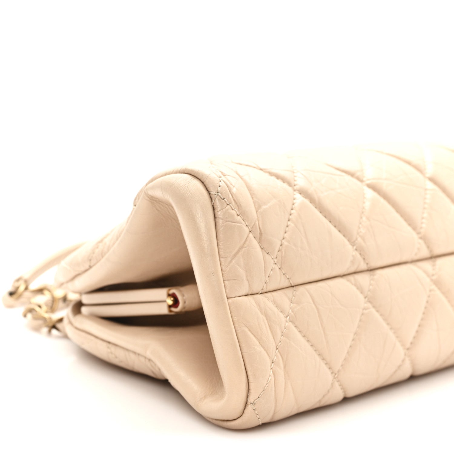 Aged Calfskin Quilted Medium Just Mademoiselle Bowling Bag Beige