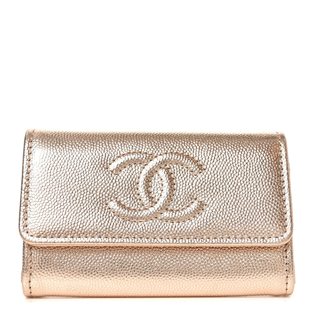 Metallic Caviar Quilted CC Flap  Holder Copper