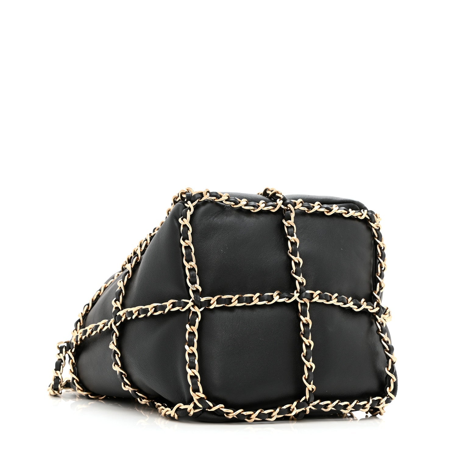 Lambskin Bucket Chain Drawstring Bag Black