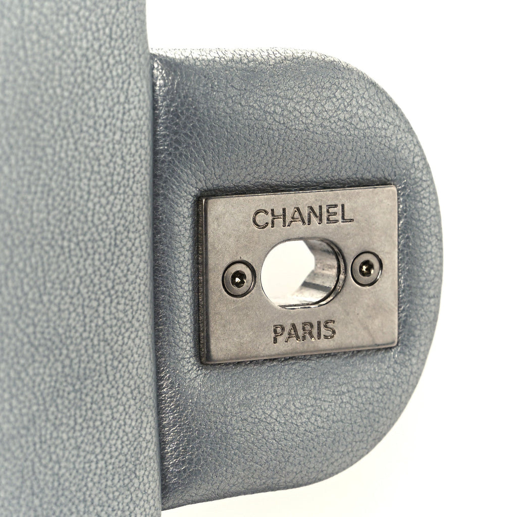 Metallic Lambskin Chevron Quilted Mini Rectangular Flap Silver