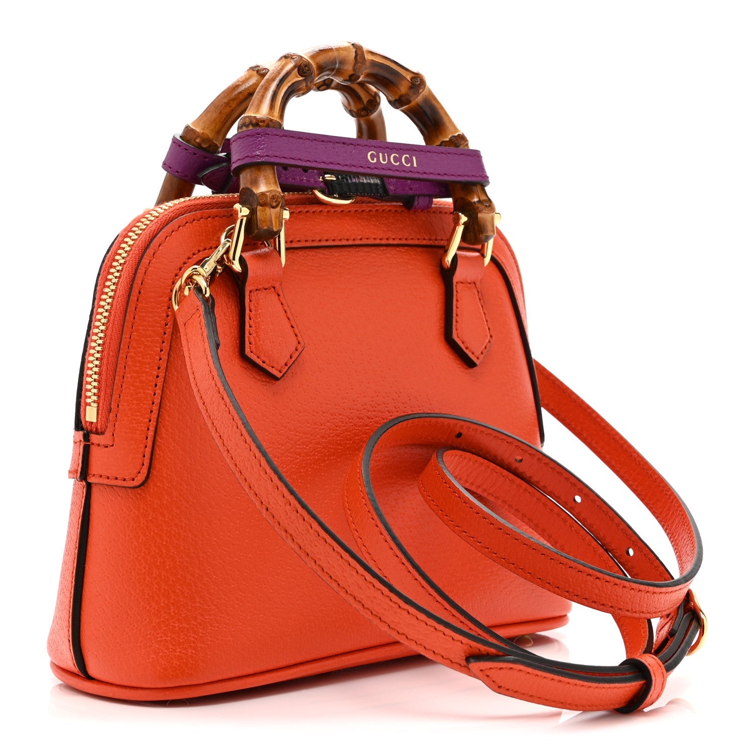 Textured Dollar Calfskin Mini Diana Dome Tote Bag Deep Orange Spicy Cyclamin