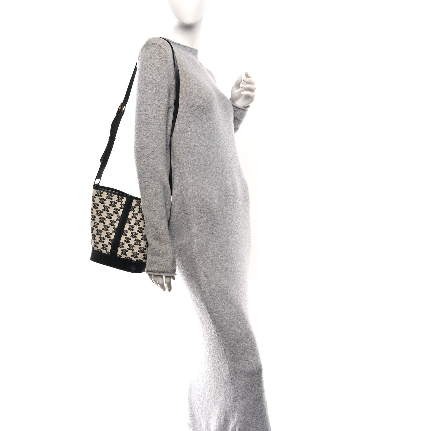 Canvas Calfskin Triomphe Embroidered Small Bucket Bag