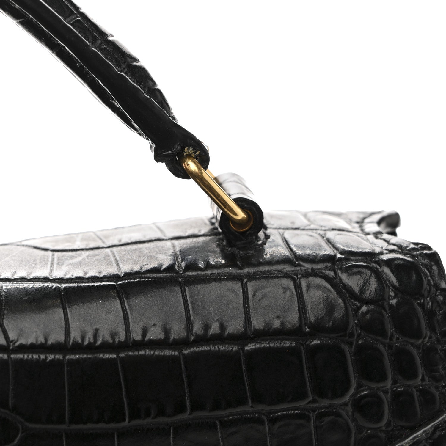 Calfskin Crocodile Embossed Mini Classic Monogram Cassandra Top Handle Black
