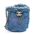 Denim Quilted Mood Mini Bucket With Chain Blue Multicolor
