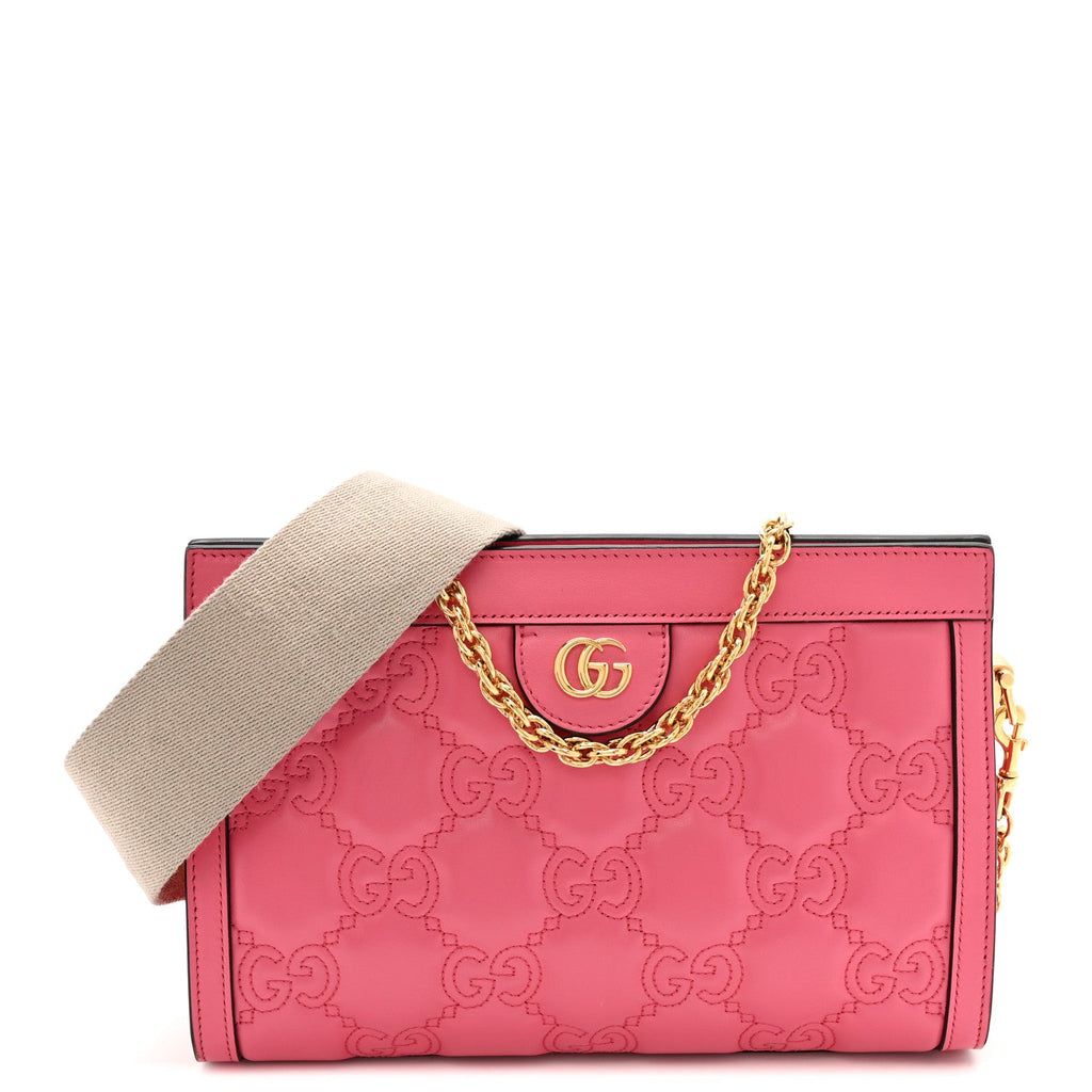 Calfskin GG Matelasse Small Slim Chain Shoulder Bag Rhodamine Pink Natural