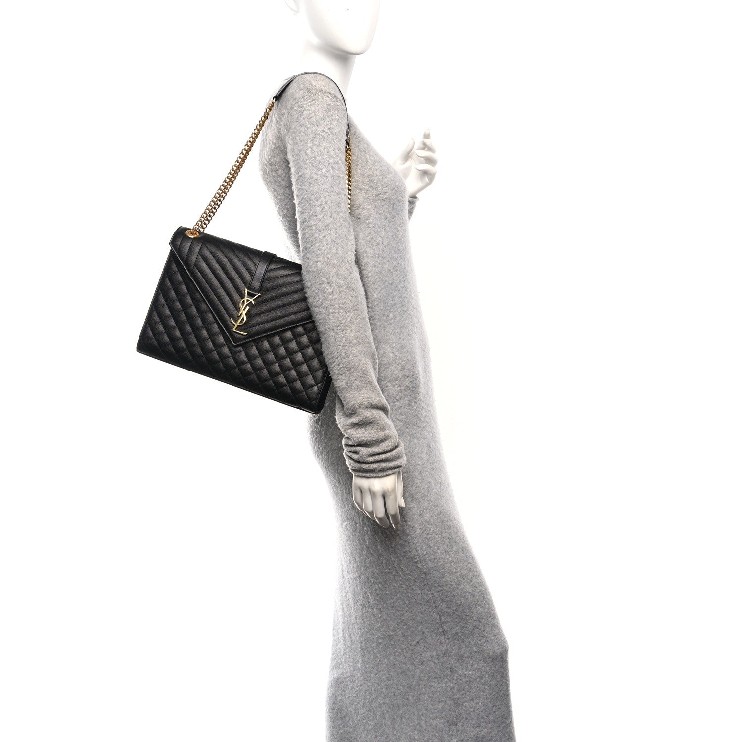 Grain De Poudre Textured Mixed Matelasse Large Triquilt Monogram Satchel Black