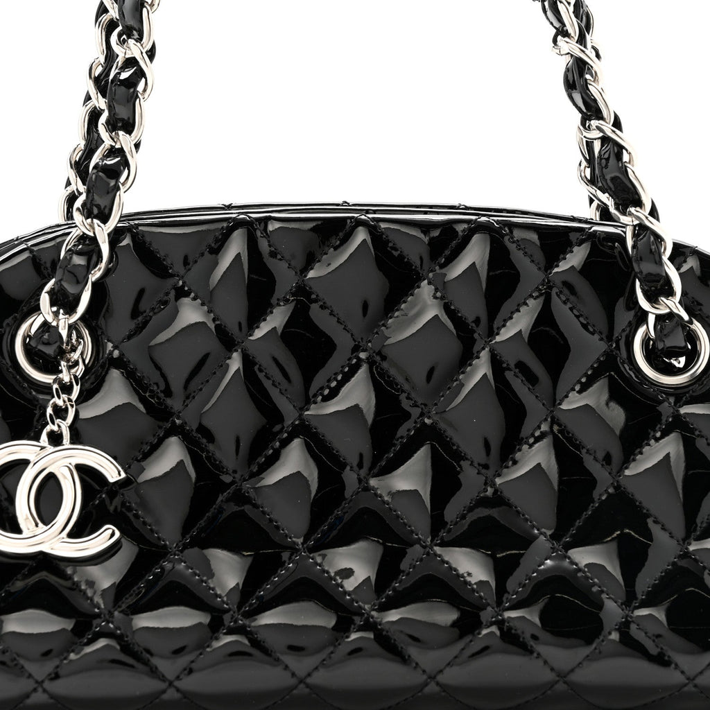 Patent Quilted Small Just Mademoiselle Bowling Bag Black