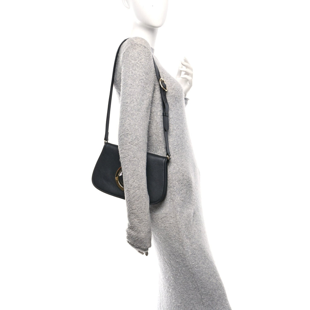 Roxy Calfskin Blondie Chain Shoulder Flap Bag Black
