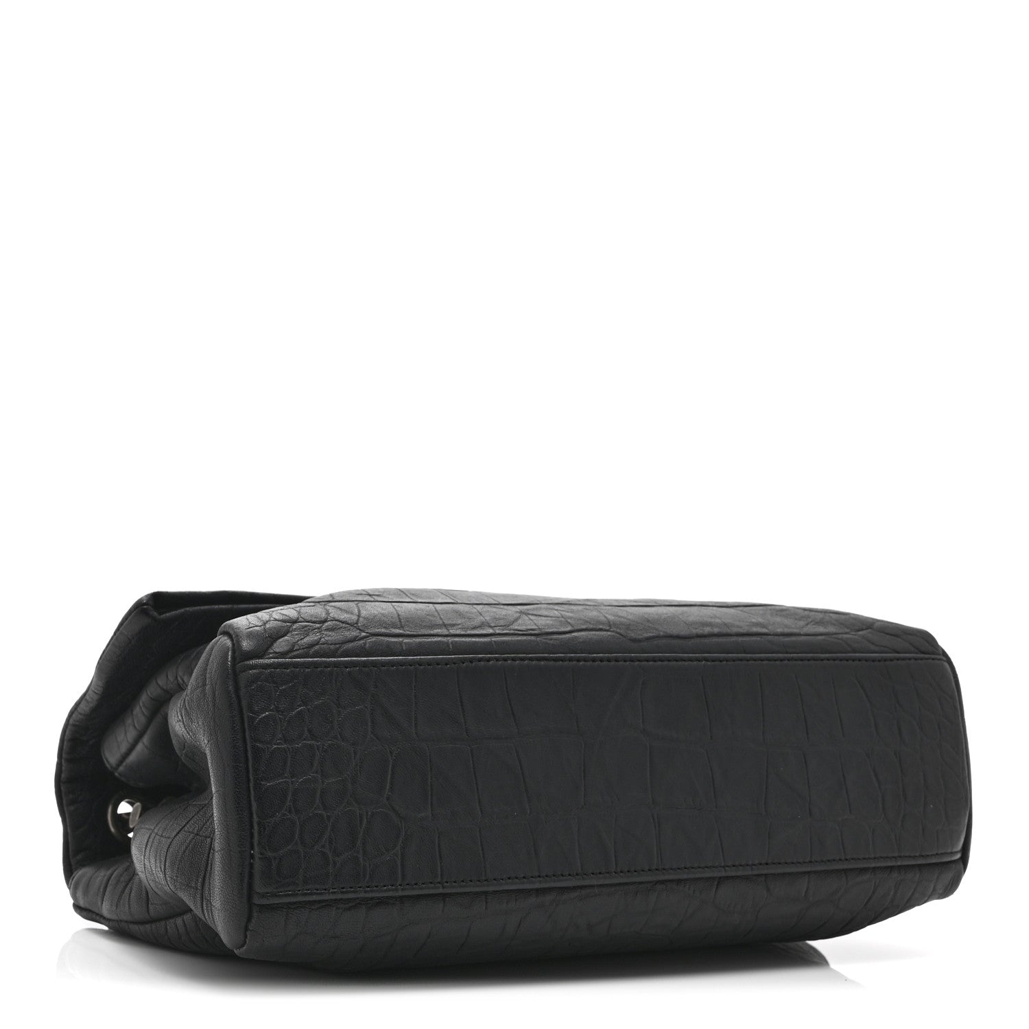 Calfskin Crocodile Embossed Medium West Hollywood Monogram Fold-Over Black