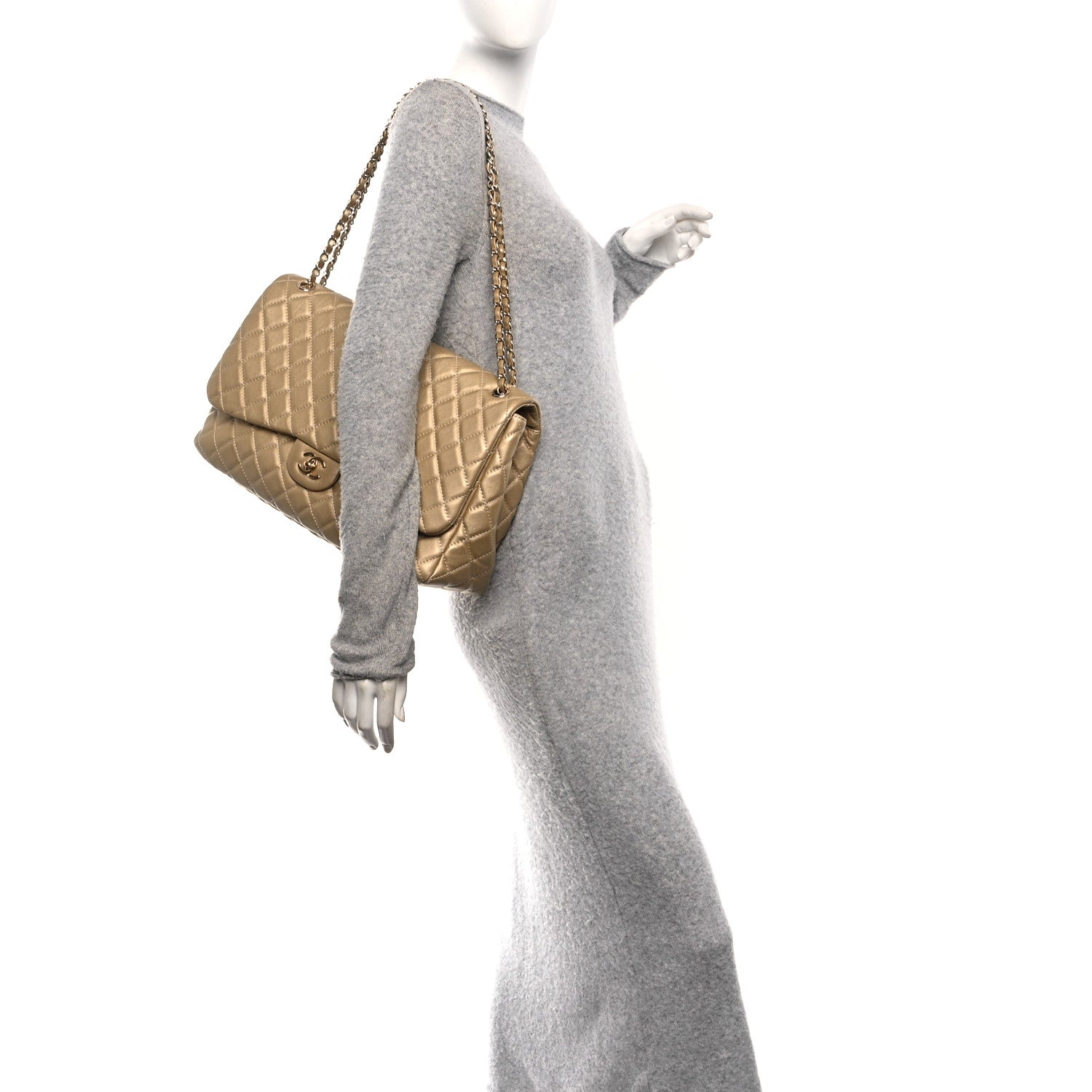 Metallic Calfskin Quilted Small XXL Travel Flap Bag Gold