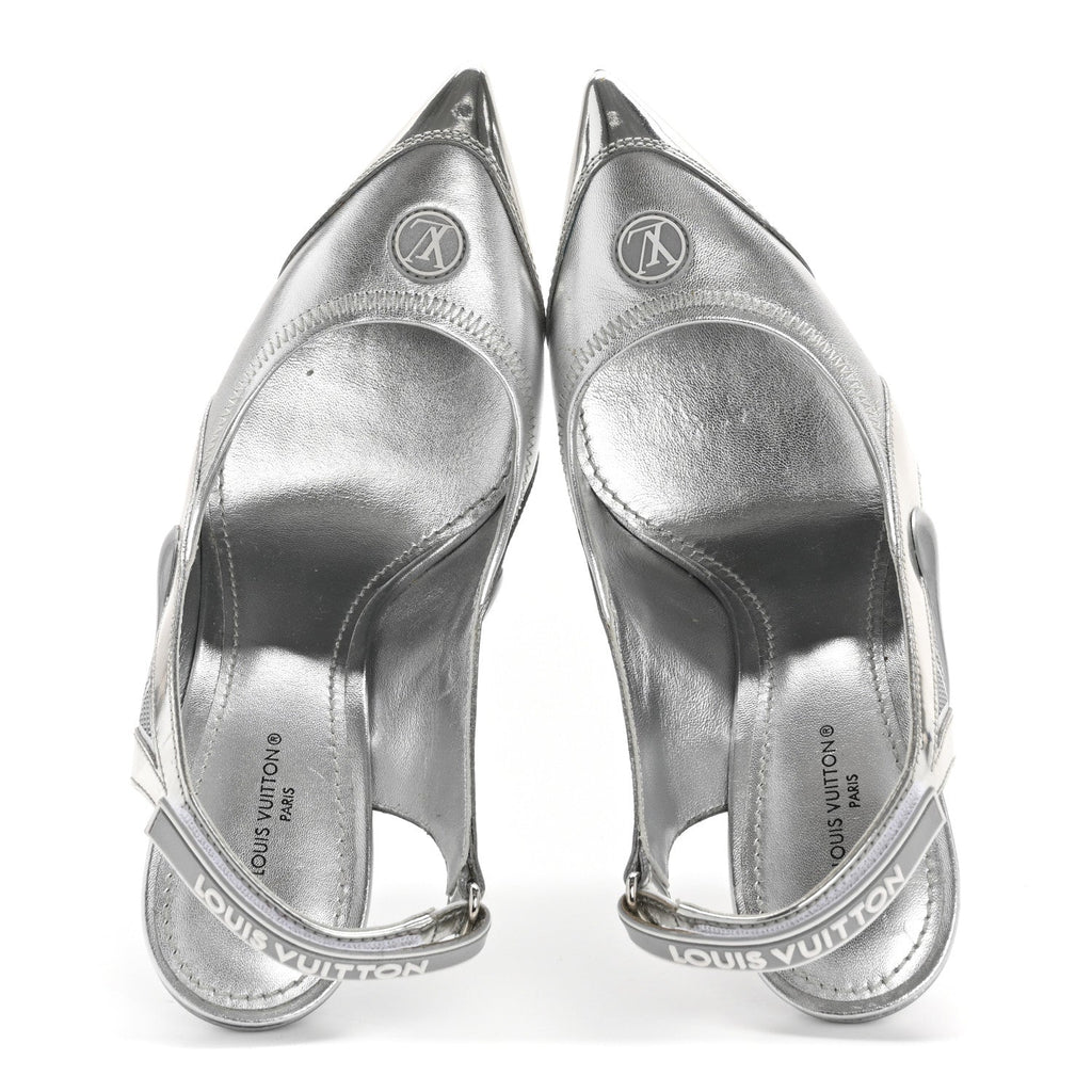 Metallic Lambskin Archlight Slingback Pumps 37.5 Argent