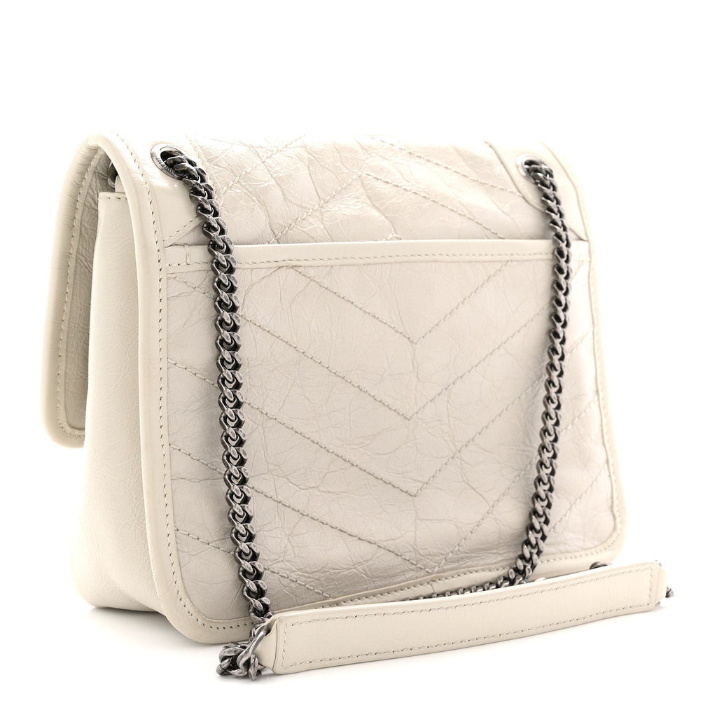 Crinkled Calfskin Matelasse Monogram Baby Niki Chain Satchel Blanc Vintage