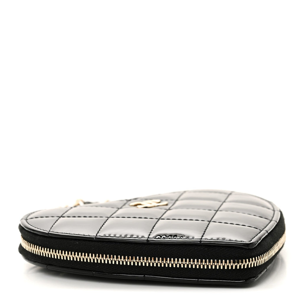 Patent Calfskin Resin Quilted CC Heart Clutch With Chain Black