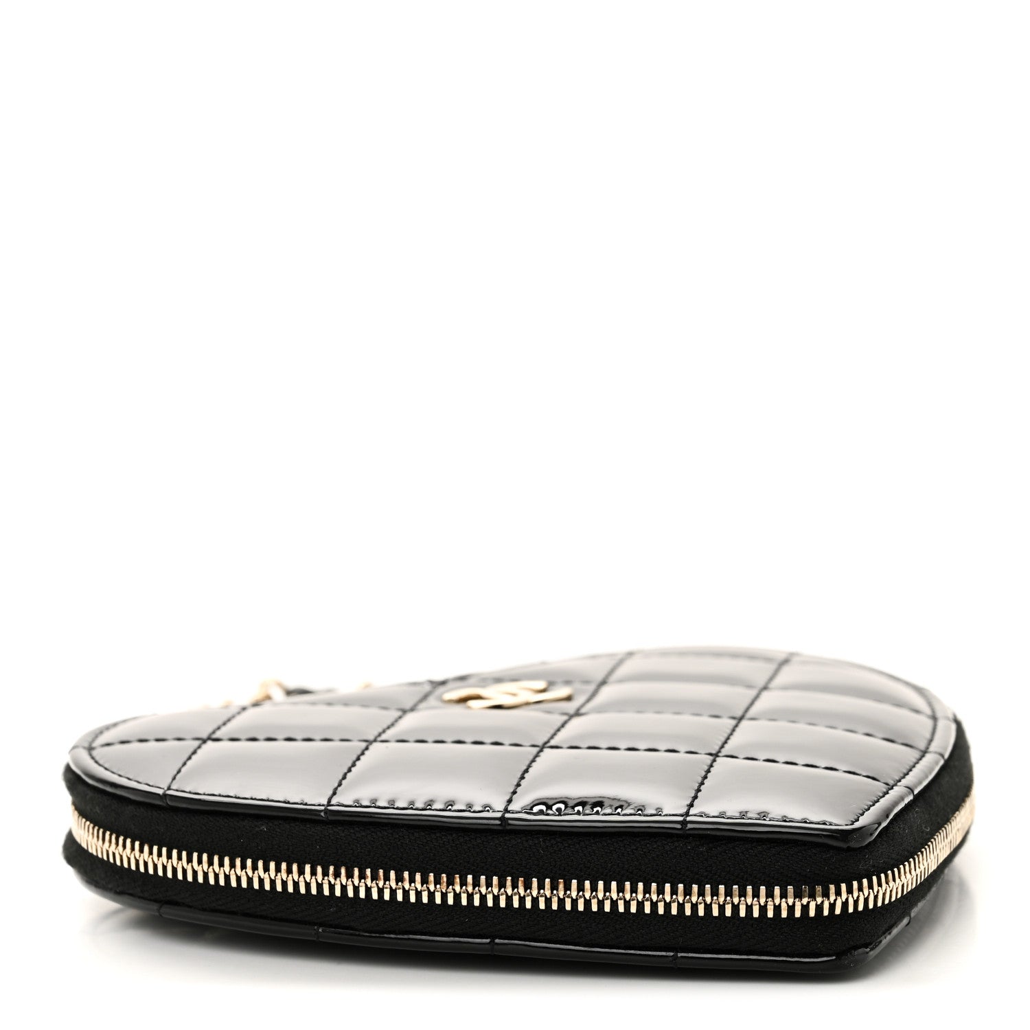 Patent Calfskin Resin Quilted CC Heart Clutch With Chain Black