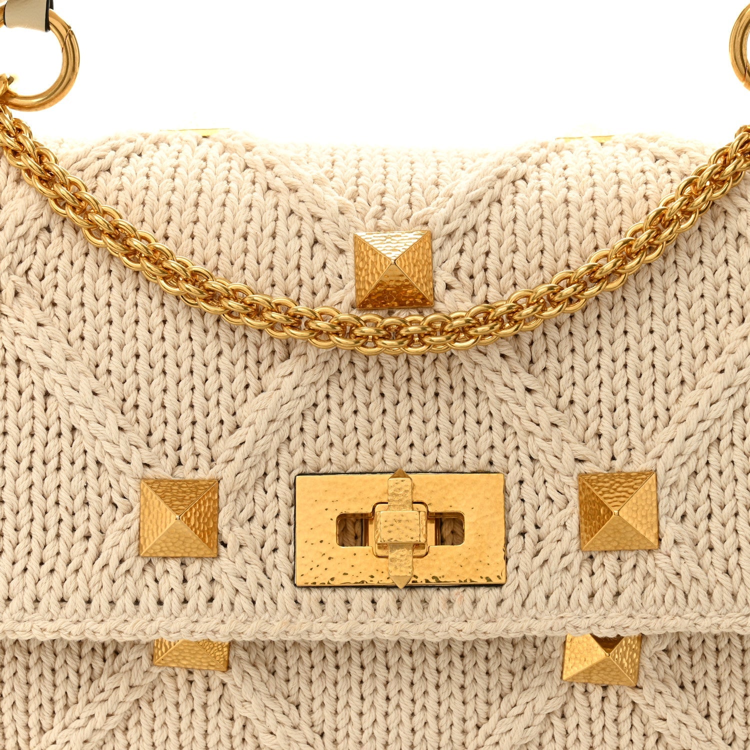 Knit Large Roman Stud Shoulder Bag Ecru