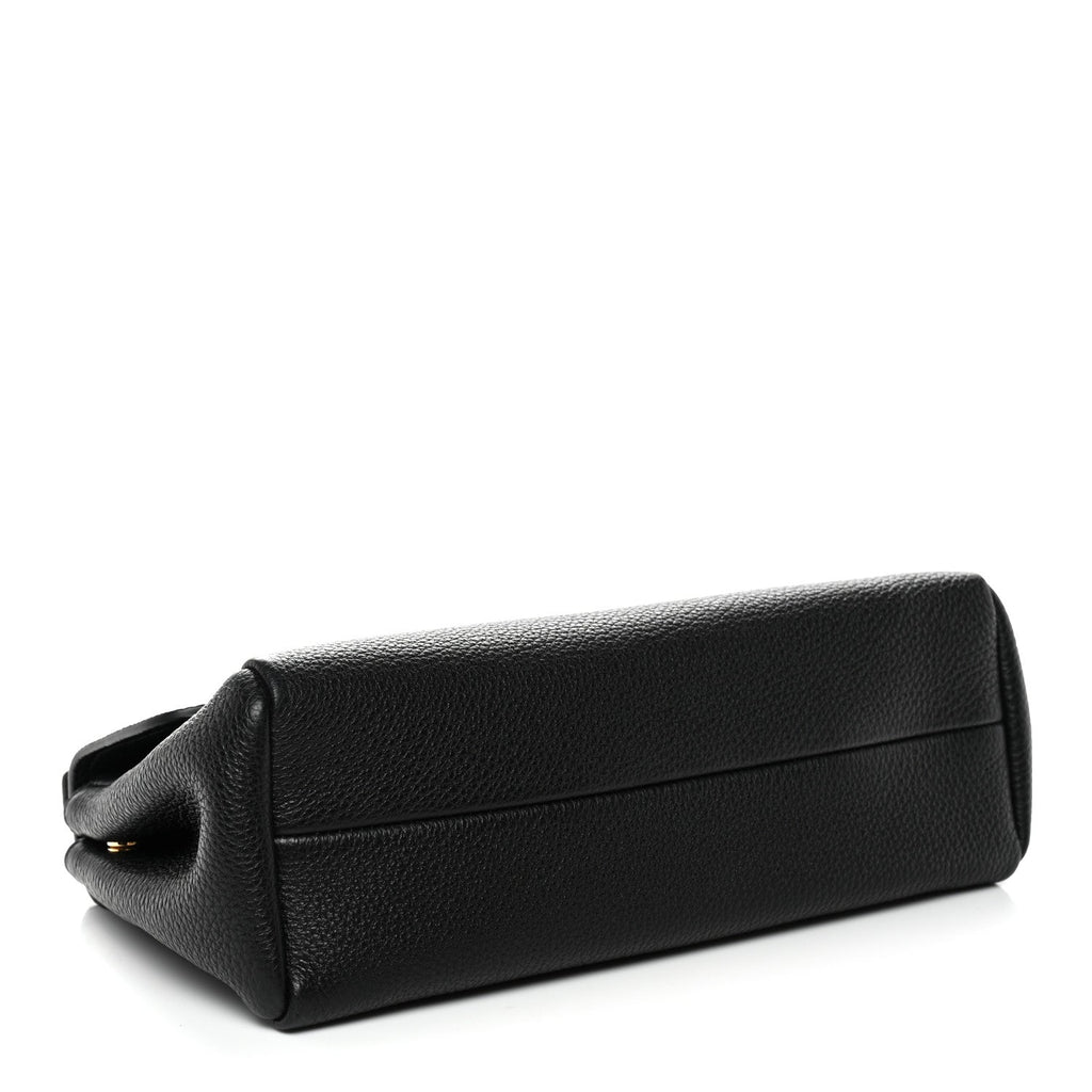 Vitello Daino Soft Flap Shoulder Bag Black