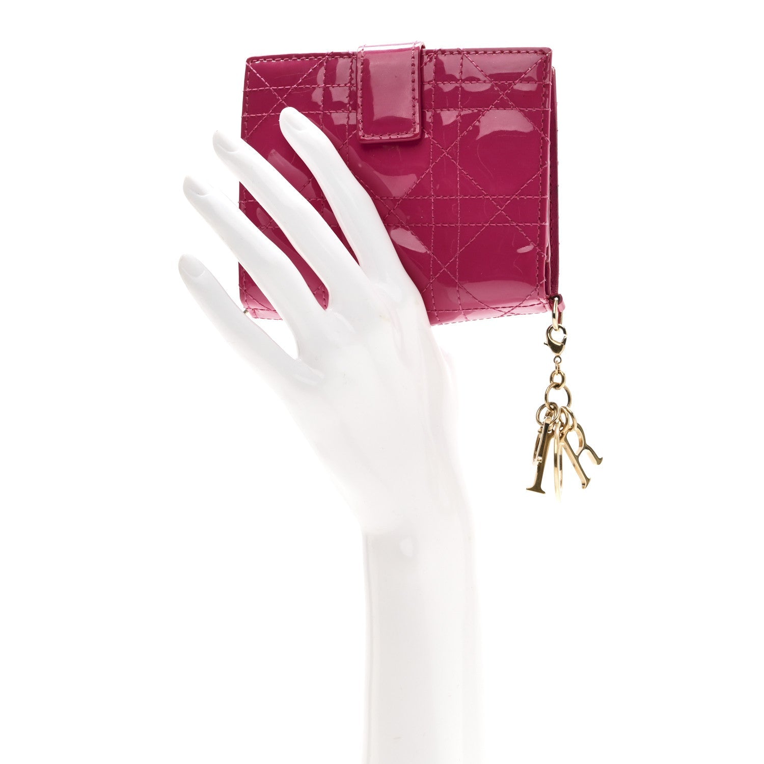 Patent Cannage Lady Dior Eden Wallet Fuchsia