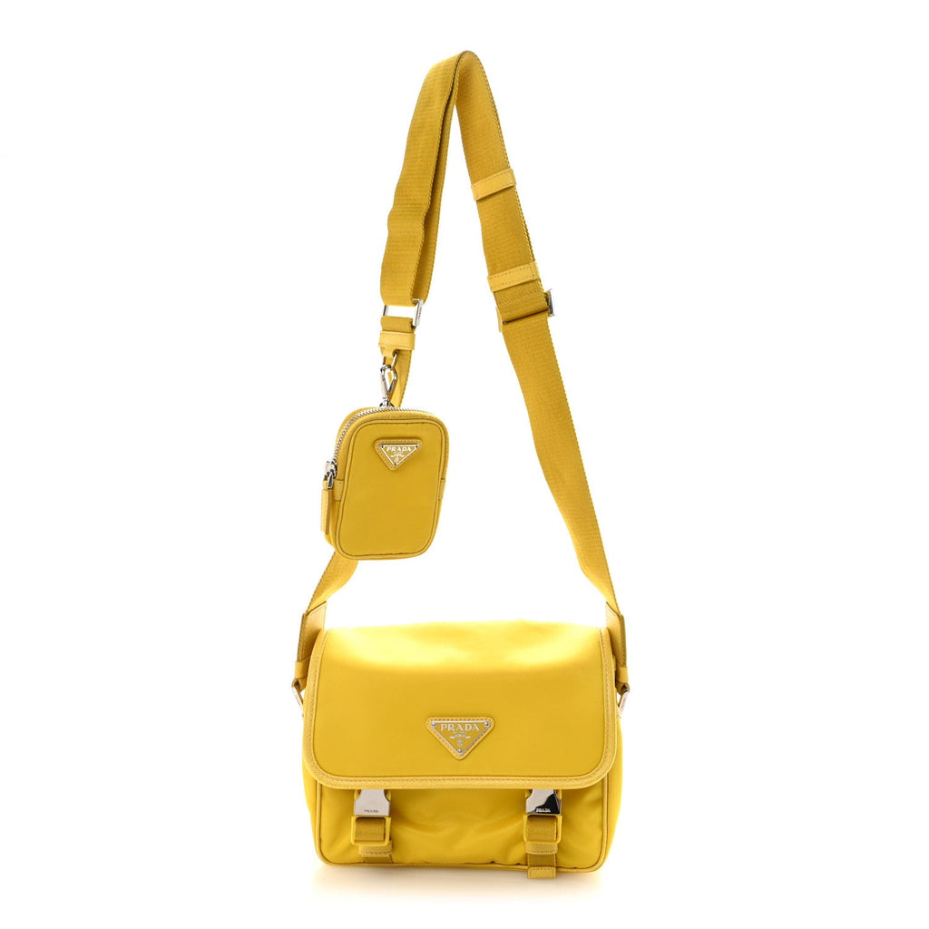 Tessuto Nylon Saffiano Pocket Double Snap Buckle Messenger Shoulder Bag Giallo