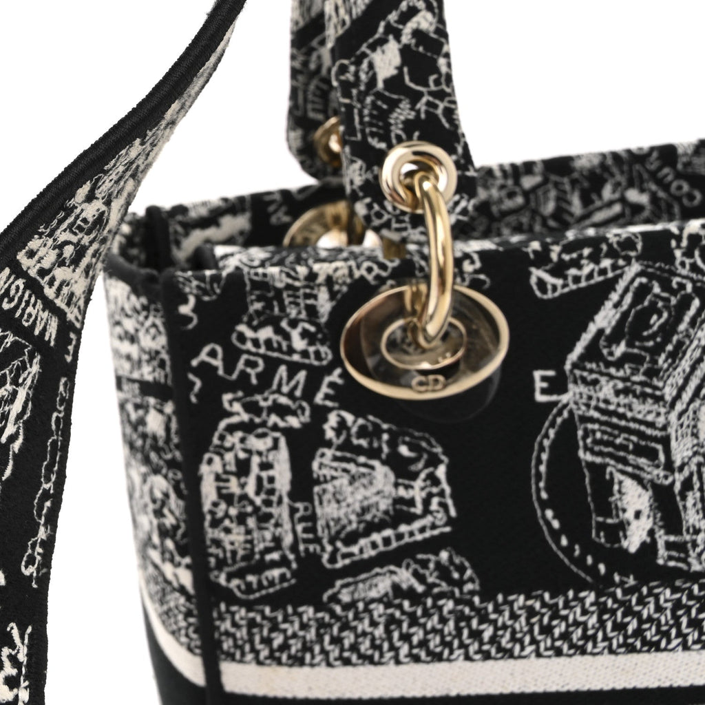 Canvas Embroidered Medium Plan de Paris Lady D-Lite Black White